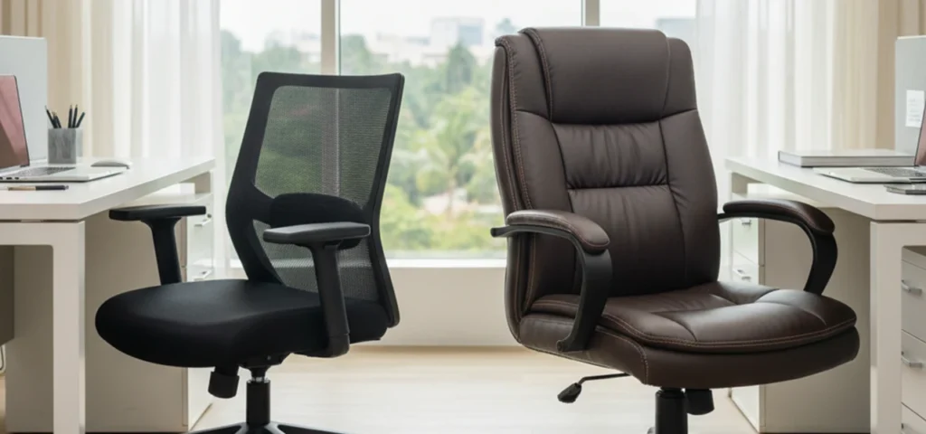 Mesh vs. Leather Office Chairs: Which is Better for Indian Workspaces? mesh vs. leather office chairs which is better for indian workspaces