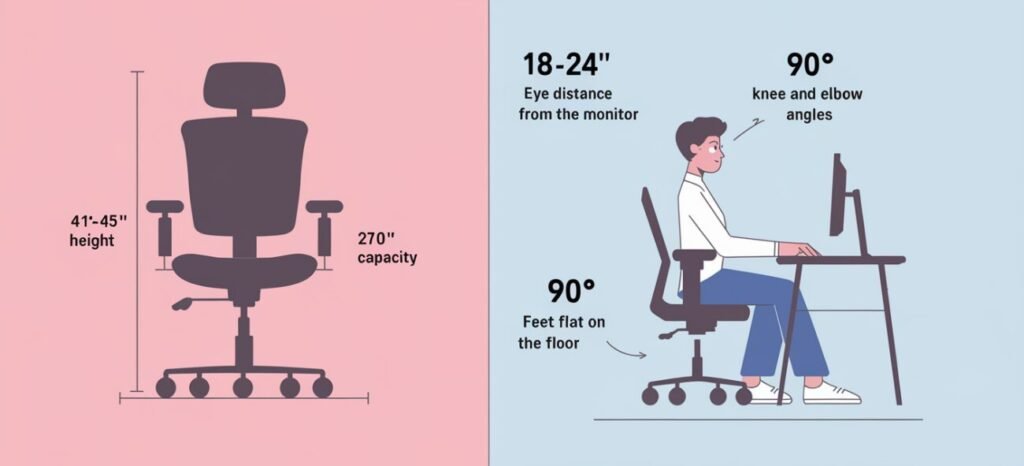 Standard Office Chair Dimensions for Maximum Comfort a split view image on the left side a black ergono huofto2frs2gb8lvq1r3bw sozbt8 qvguzuaou plxw